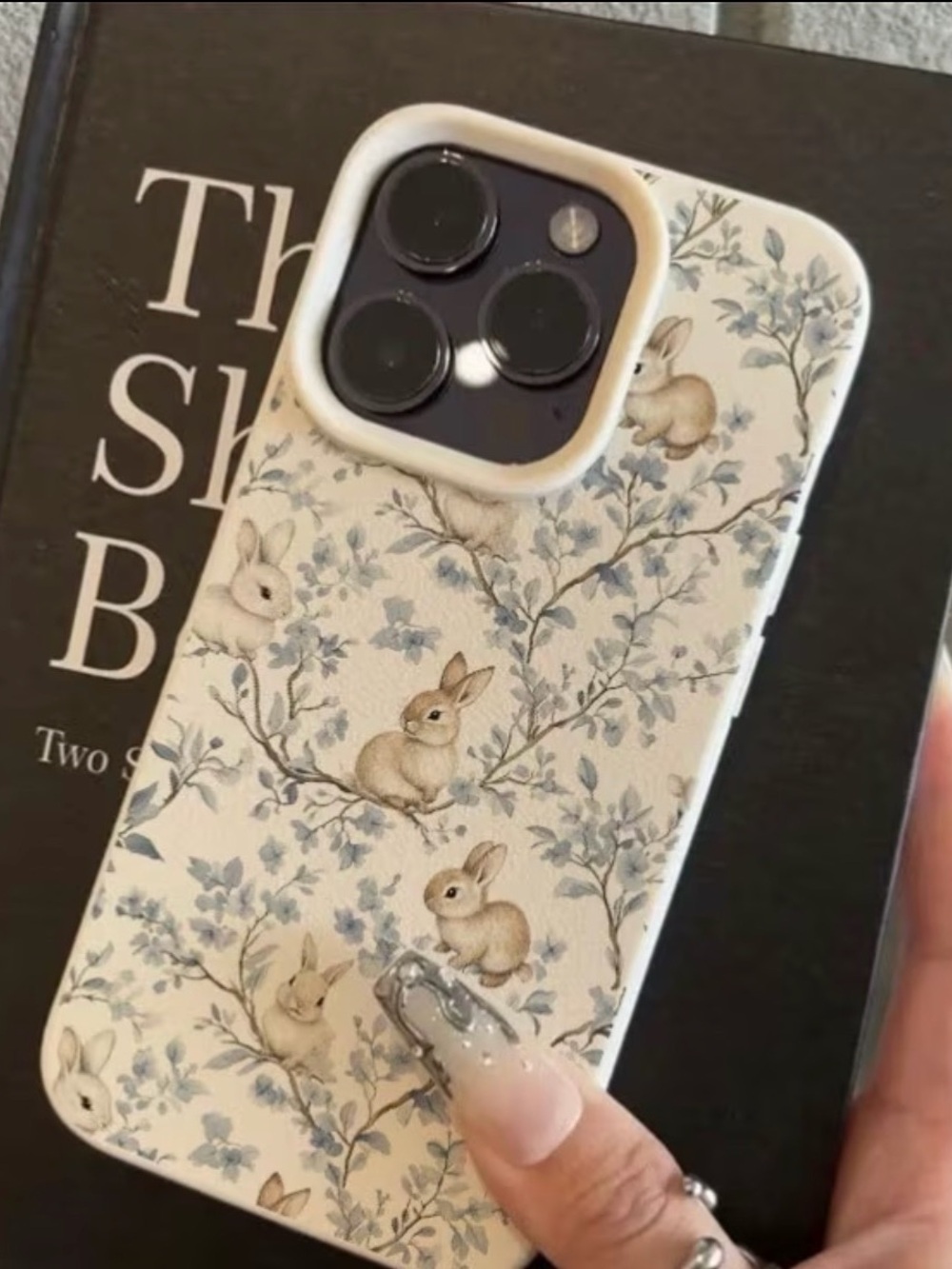 Floral Bunny Pattern Protective Phone Case - White